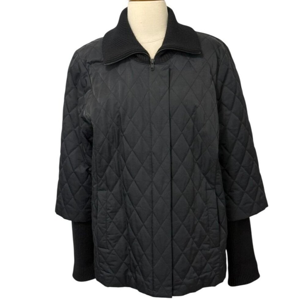 Eileen Fisher System Black Quilted Jacket With Wool Ribbed Collar & Cuffs Size M - Picture 16 of 16
